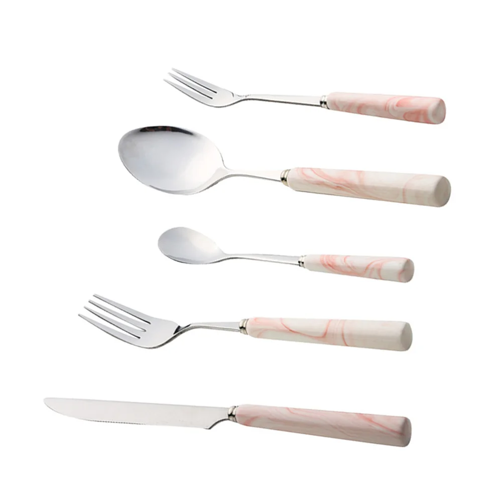 

5 Pcs Cutlery Spoon Set Dinner and Fork Kit Stainless Steel Forks Dessert Coffee