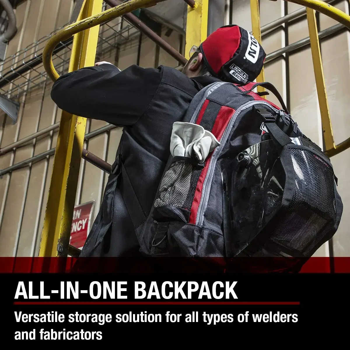 Lincoln Electric Welders All-in-One Backpack | Tool, PPE and Electronics Storage | Adjustable External Storage Net | K3740-1, Bl