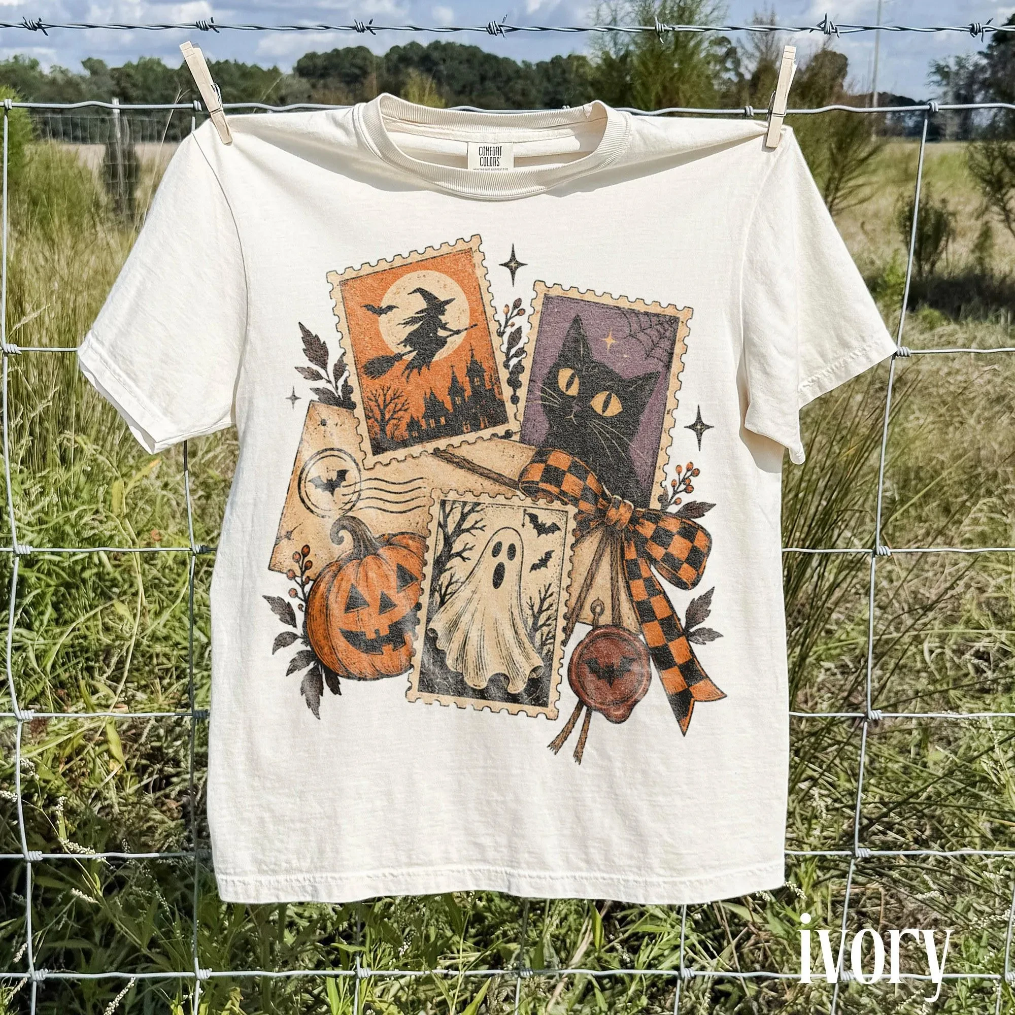 Summer Women's Vintage Halloween Postcard Print T-shirt Cotton and Breathable Short Sleeve Streetwear Oversized Loose Casual