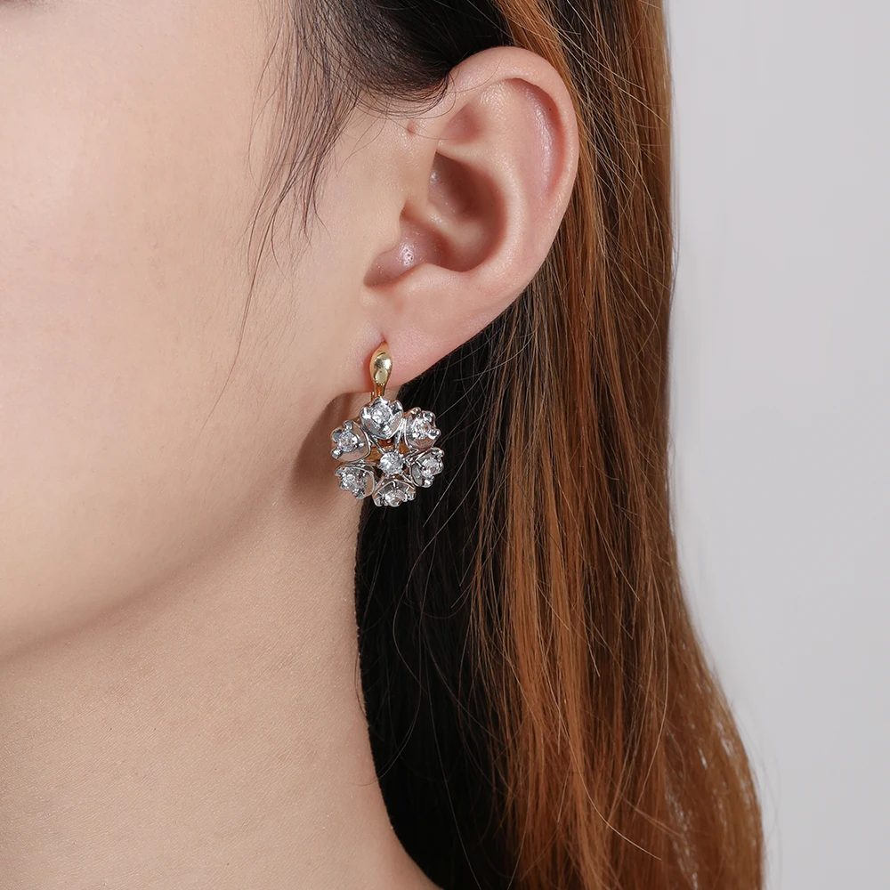 Flower -shaped design two -color vermiculite earrings Copper copper plated 14K gold fashion jewelry elegant party jewelry
