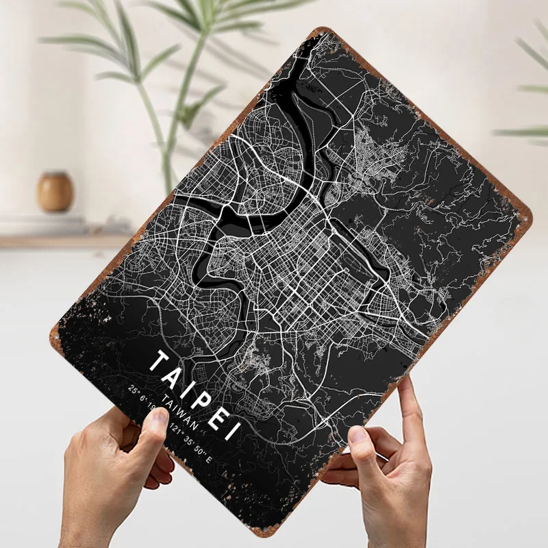 تايبي الظلام خريطة تين تسجيل الجدار ملصق فني ديكورات المرآب للمنزل خمر علامات معدنية الرجعية للديكور المنزل مقهى بار