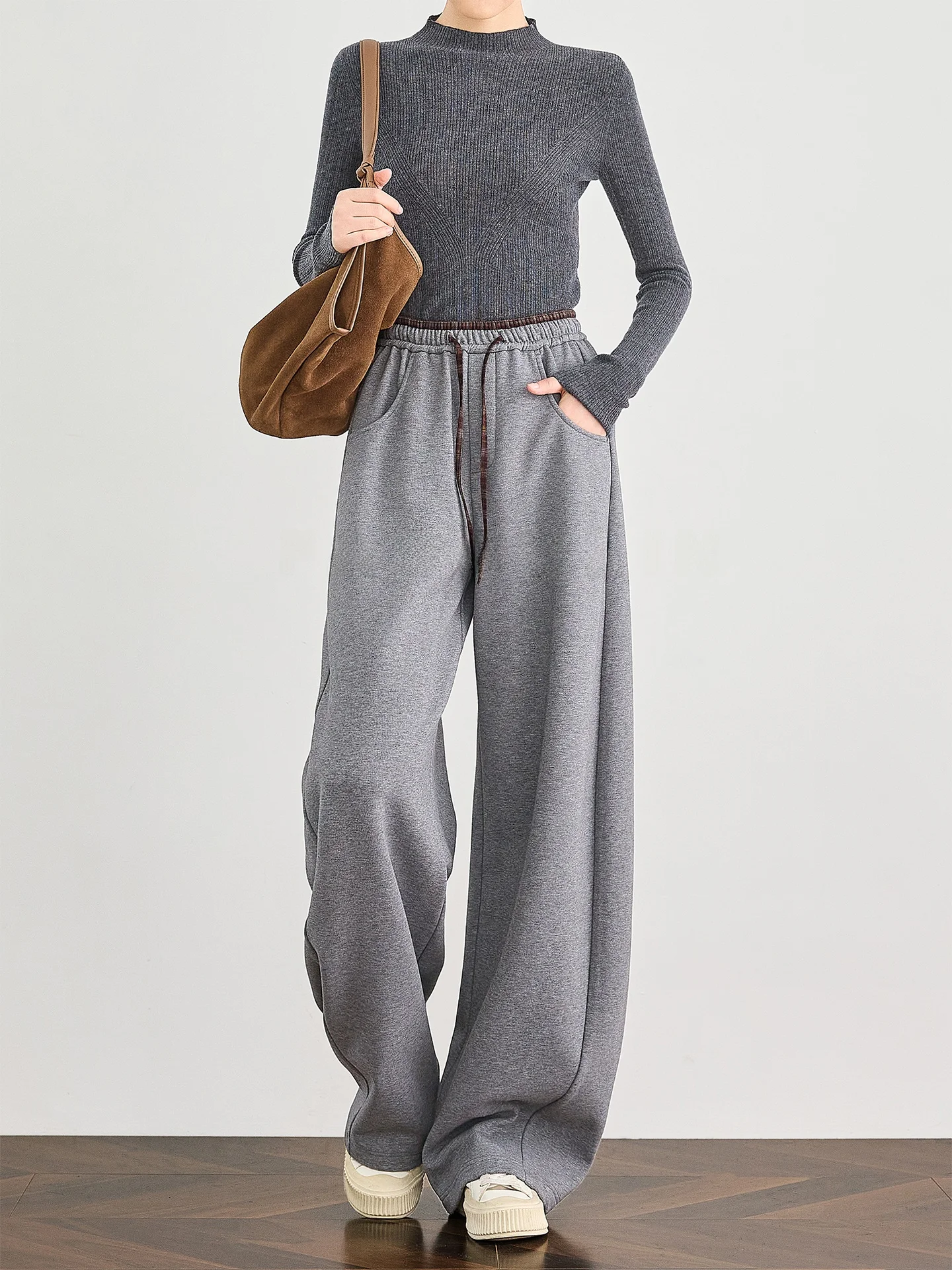 

FALIN Fce Lined Thiened ey Fce Sweatpants High Waist Wide Leg Sport Pants Women Winter Casual Trousers