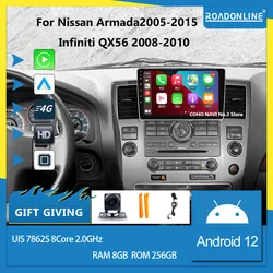 For Nissan Armada 2005-2015 Infinit QX56 2008-2010 Android 12 8 Core 8+256G 1280*720 Car Multimedia Player Stereo Receiver Radio