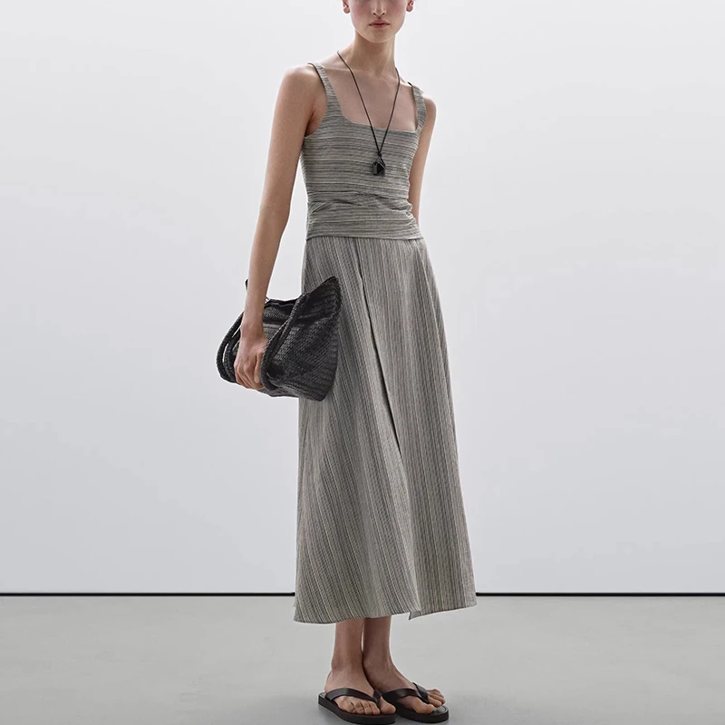 

Casual Stripe Pattern Square Collar Vest Dr Women's Sle Summer New Arrival Z Brand Svel Faion Polyester Fiber