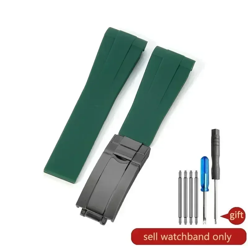 NONE Für Rolex Silikon-Uhrenzubehör Original GMT Black Submariner Green Submariner Uhrenarmband mit gebogener Schnittstelle 20 21 mm 5
