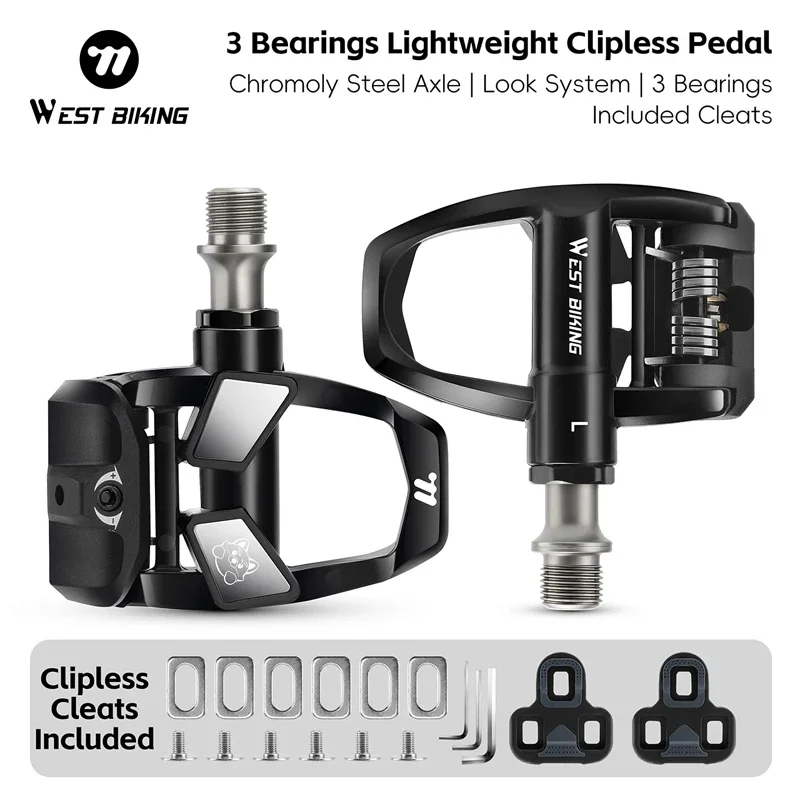 

WEST BIKING Road Bike Pedals Nylon Bicycle Locking Pedals Cycling Bearing Cleats Clipless Pedal Look System With Locking Plates