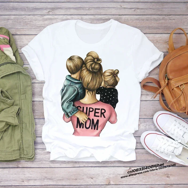 Women Cartoon Super Mom Life Momlife Mama Mother Summer Print Lady T-shirts Top T Shirt Ladies Womens Graphic Travel Tee T-Shirt