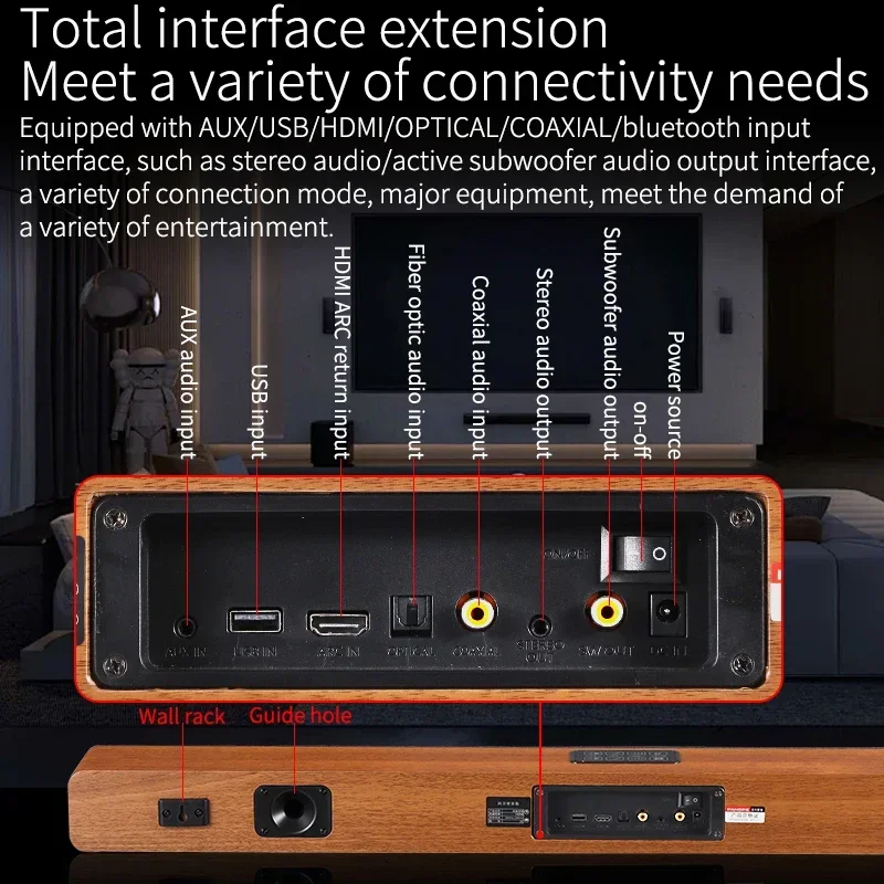 

5.1 Channel Home Theater Sound Bar With Subwoofer, Support Coaxial, ARC, AUX, USB, Karaoke Function BT TV Speaker System