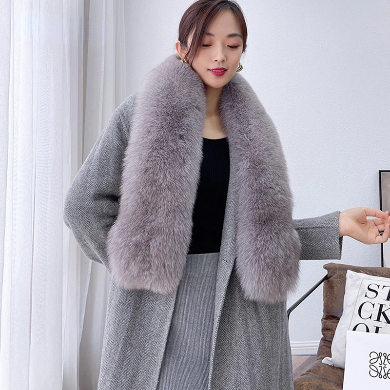 Luxury Real Fox Fur Collar Scarf For Women Winter Warm Genuine Fur Shawls And Wraps Neck Warmer Fur Scarves Female Scarfs Coat