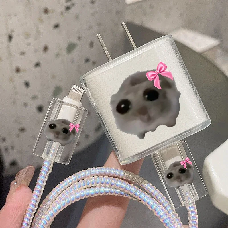 Популярный забавный чехол Meme Im Just A Girl Sad Hamster для iPhone 16 16e 15 14 13 1820 Вт зарядное устройство и защита зарядки намотки проводов передачи