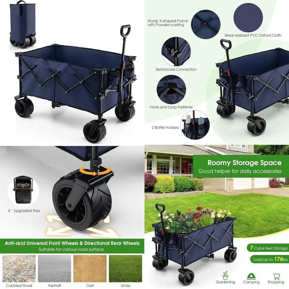 

Складная тележка Goplus, складная сверхмощная универсальная тележка с регулируемой ручкой, широкие вездеходные колеса, подстаканник, Po