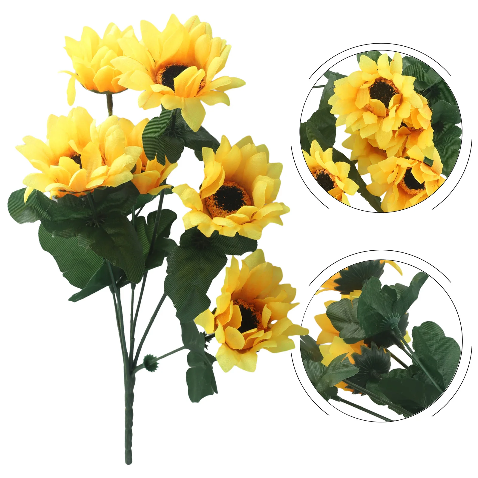 Sunflower Bright Yellow Artificial Flower Bush 7 Heads Use Indoor&Outdoor Decor Silk Flower+ Plastic Stem Wedding Decoration