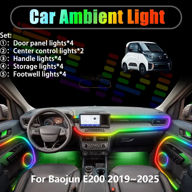 

For Baojun E200 2019~2025 Wuling Nano EV 2/18 in 1 Car ambient lighting Led trunk interior led lights USB RGB Ensemble Streamer