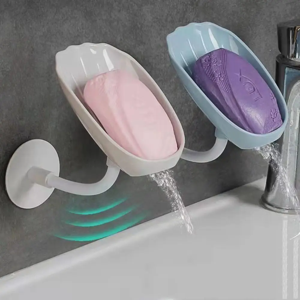 Wall-Mounted Soap Dish Plastic Sucker Soap Container Box Bendable Draining Soap Tray Toilet Laundry Supplies Tray