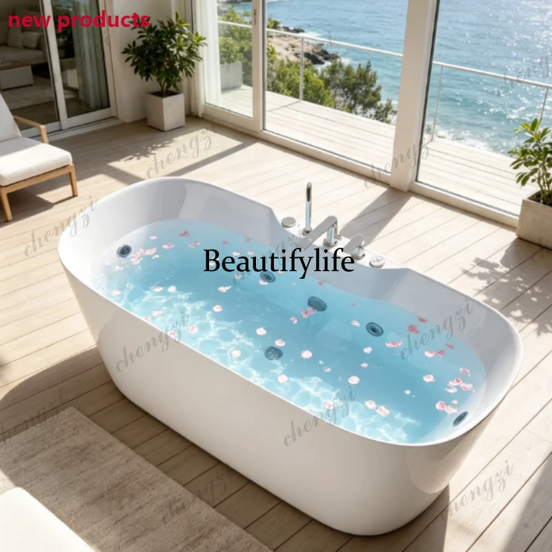 a68Bathtub small apartment smart constant temperature heating lanterns bubble surfing massage home, cream wind