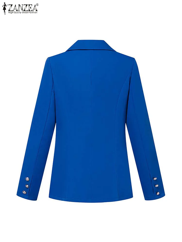 ZANZEA-Vestes monochromes décontractées pour femmes, Blazer formel élégant, Combinaison à manches longues, Vêtements d\'extérieur boutonnés à double