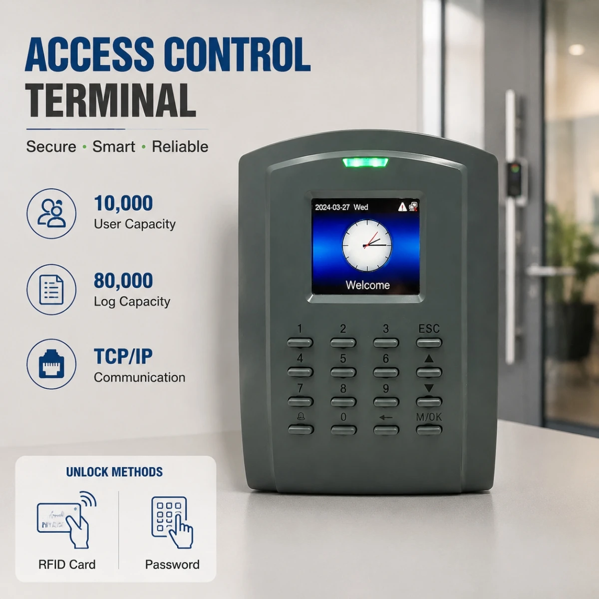 ZK SC102 Access Control System RFID Card Keypad Door Entry Terminal TCP/IP Network 10000 Users for Office Security