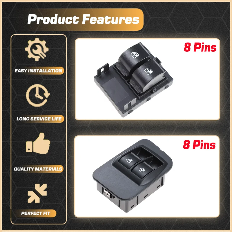 For Citroen Nemo Peugeot Bipper Opel Combo Fiat Doblo Fiorino Qubo 2008-2014 Car Power Window Switch 735461275 735518655 8 Pins 3