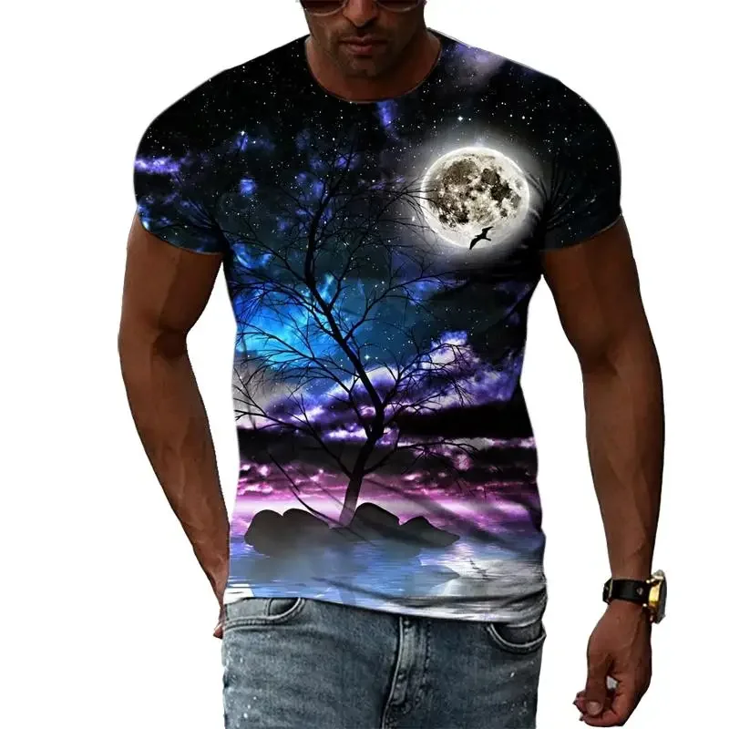Natural Landscape Graphic 3D Print T-Shirts Men's Casual Hip Hop Tees Round Neck Short Sleeve T Shirt Harajuku Top Man Clothing