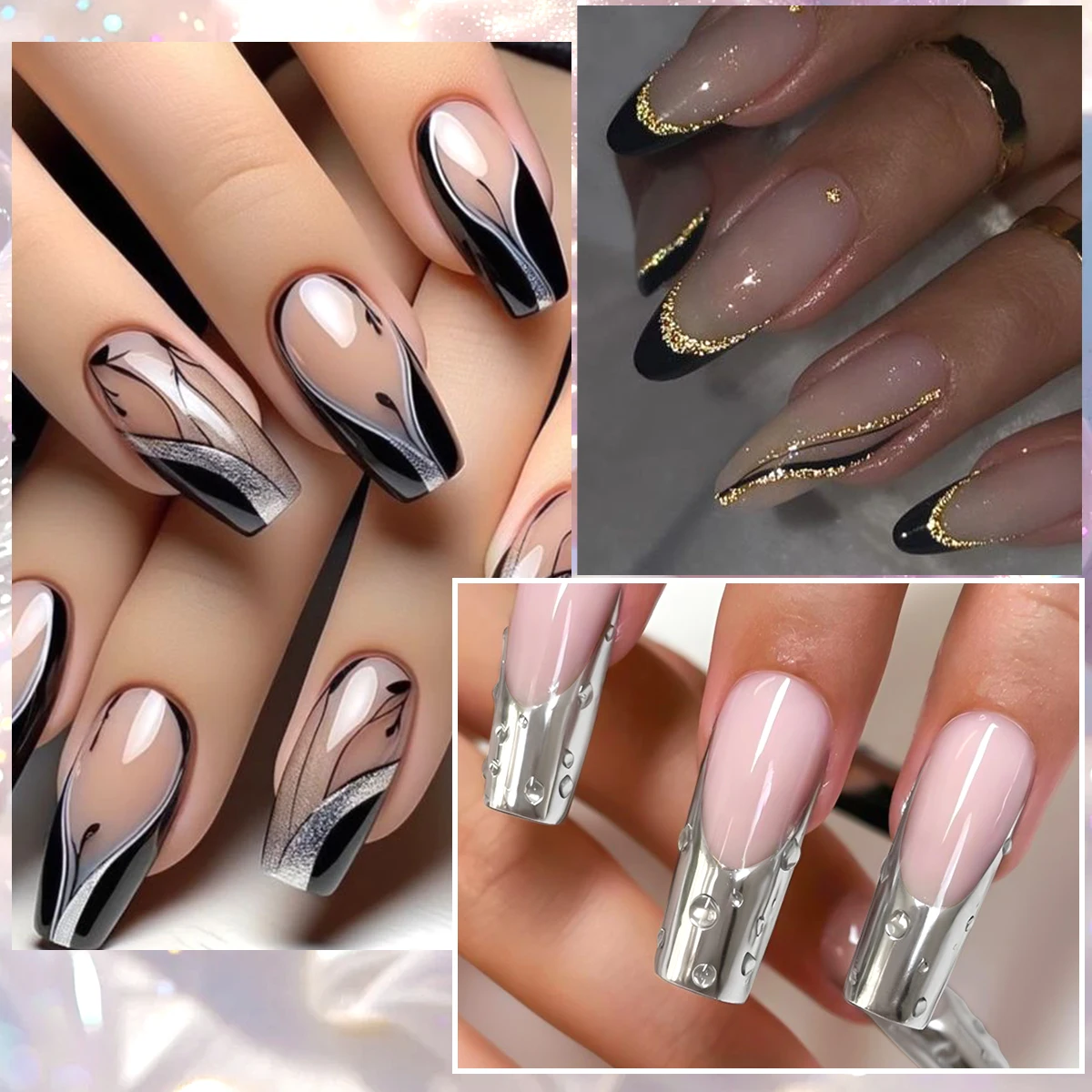 7/9/10/13pcs Gold Silver Reflective Glitter Liner Gel Nail Polish Set Pull Line Graffiti Painting Stripe DIY French Nails Design