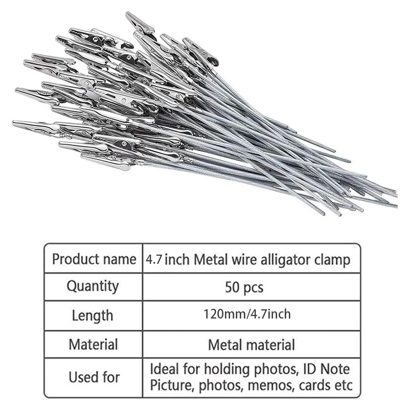 50 szt. Drut metalowy zacisk krokodylkowy długi ogon zacisk krokodylkowy zapięcie etui na karty miejsca uchwyt na numer stołu (4,7 cala/120 mm)