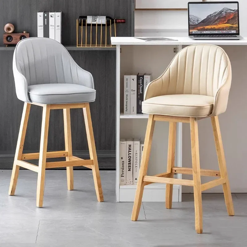 

Nordic Light Luxury Solid Wood Bar Chair Coffee Shop Milk Tea Shop Home Backrest Bar High Chair Comfortable Soft Bag Furniture