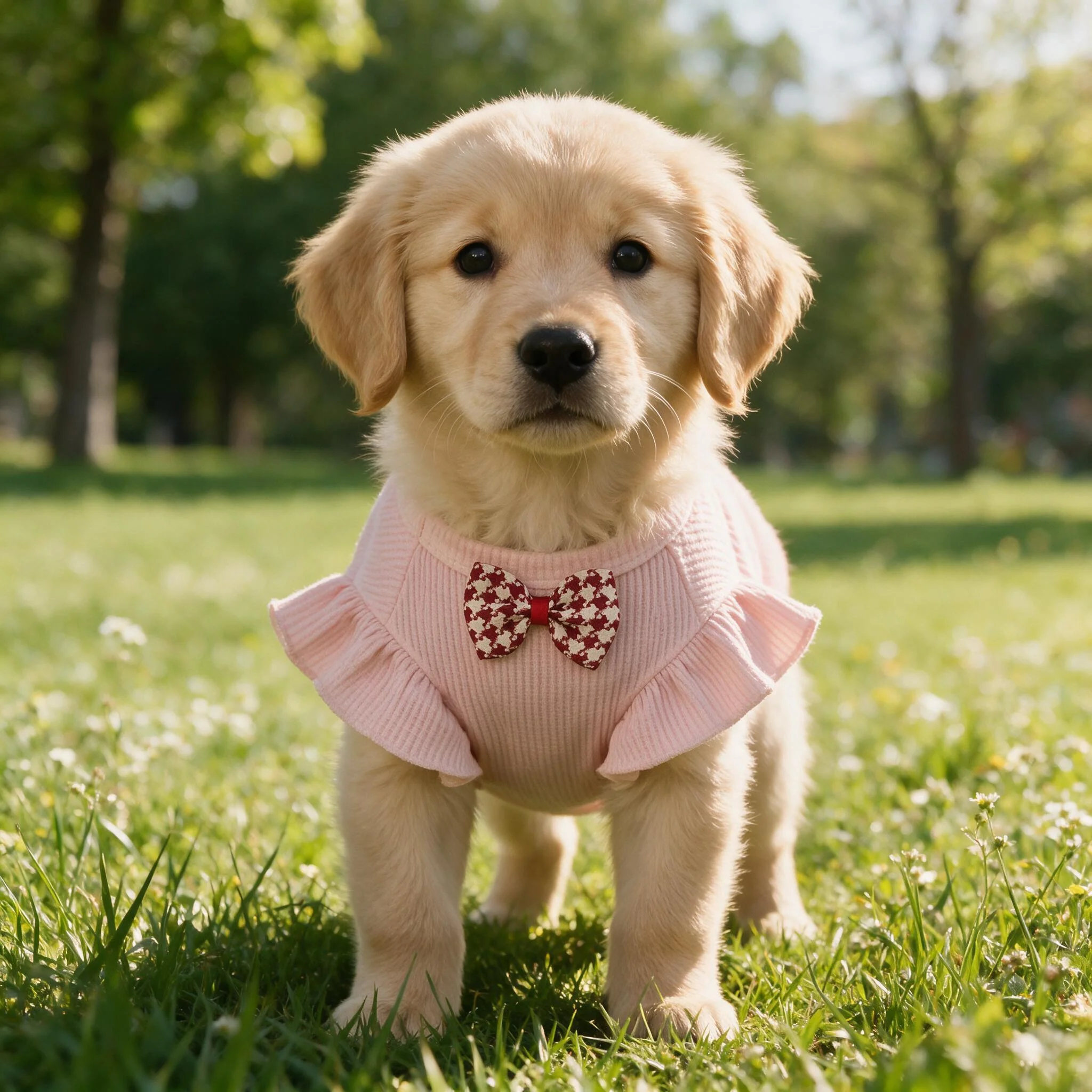 Waffelstrick-Hundeshirt mit Blumenschleife und Rüschen, Kurzarm, geeignet für kleine bis mittelgroße und große Hunde, geeignet für Bichon. – Detail 3