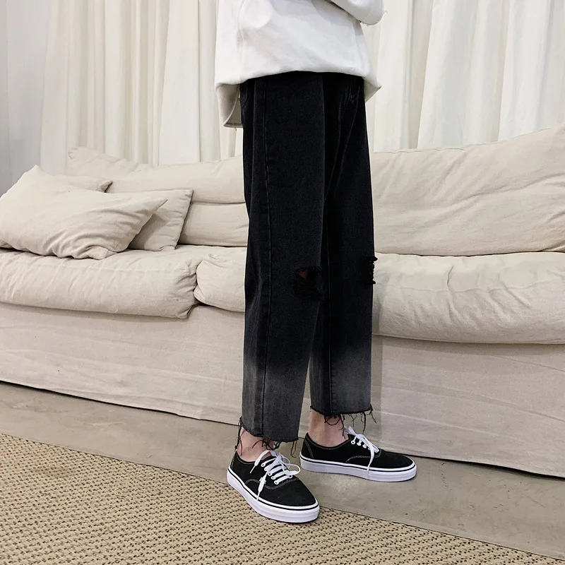 

adient Color Jeans Men's Loose Straight Leg Casual Pants Teenagers Faion Korean Sle Casual Wear Spring Summer