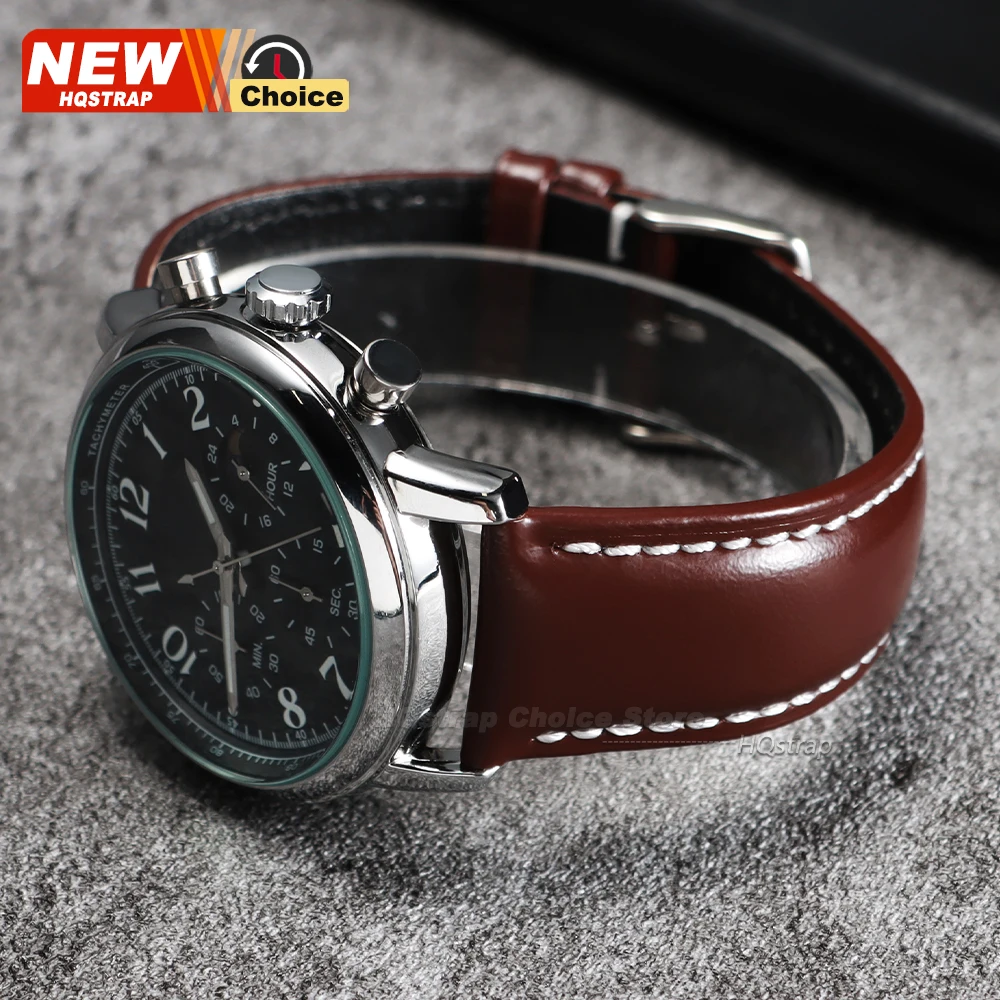 Neues Ölglänzendes Lederarmband mit Ziernähten, Weich, Schnellverschluss, 20mm 22mm, Wasserdichtes Armband für Männer und Frauen, Casual Slim – Detail 4