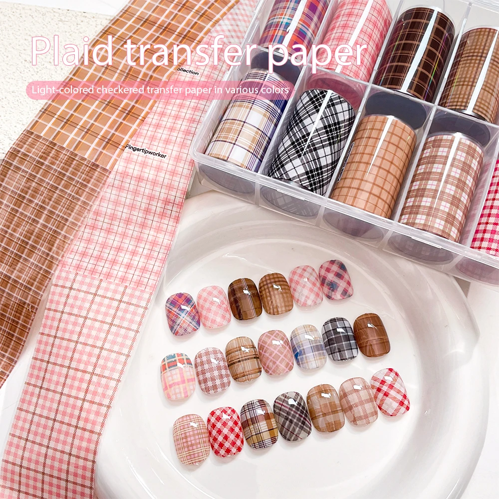 Kaniu 10 ロール芸術的な格子縞ネイル転写箔甘いボヘミアンネイルステッカーメタリックデカールマニキュアデザインファッションネイルアート
