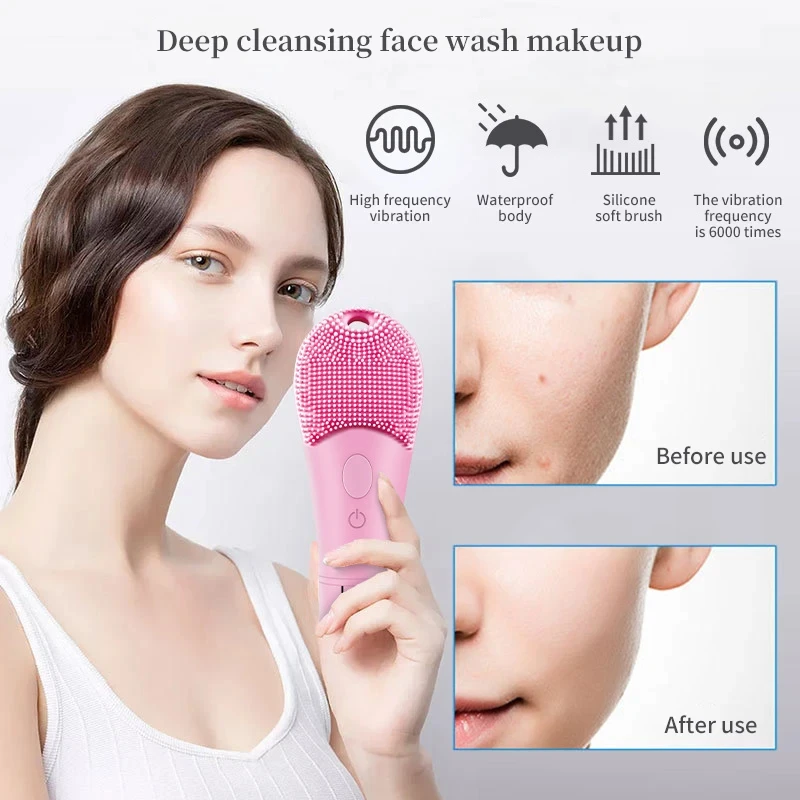 2024 Electric Facial Cleansing Skin Care Ultrasonic Silicone High Frequency Vibration Heating Massager Pore Face Brush