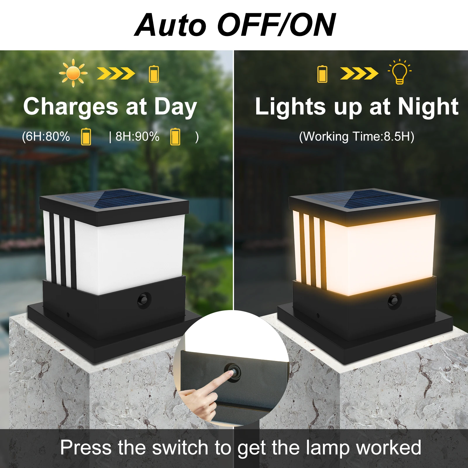 2 Stuks Solar Pillar Lamp Voor Tuin Lanscape Hek Ip65 Waterdichte Straatpost Licht Trappen Veranda Outdoor Decor Kolom Koplamp