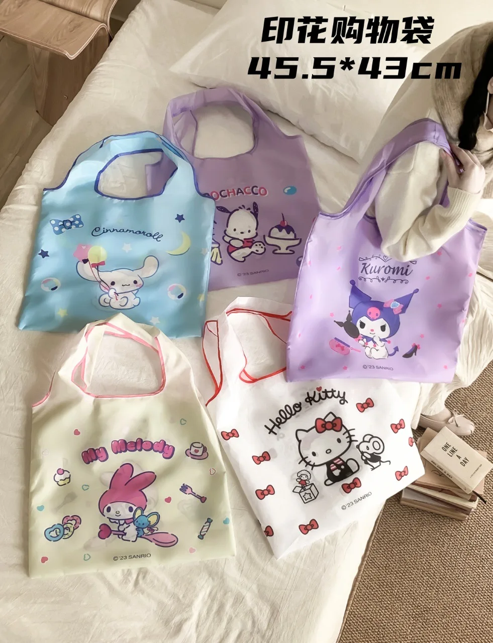 

Sanrio Hello Kitty Pochacco Bag Cute Kuromi Girls Shoulder Foldable Large Capacity Shopping Bag Cartoon Personalized Gift Bag