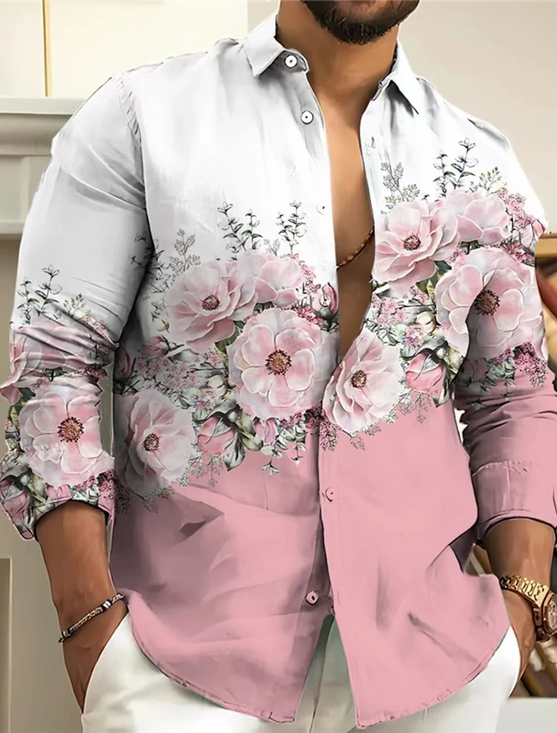 2026 New Men's Long-Sleeved Shirt, 3D Printed Pattern, Long Sleeves and Stand Collar, Stylish and Casual, Fast Shipping