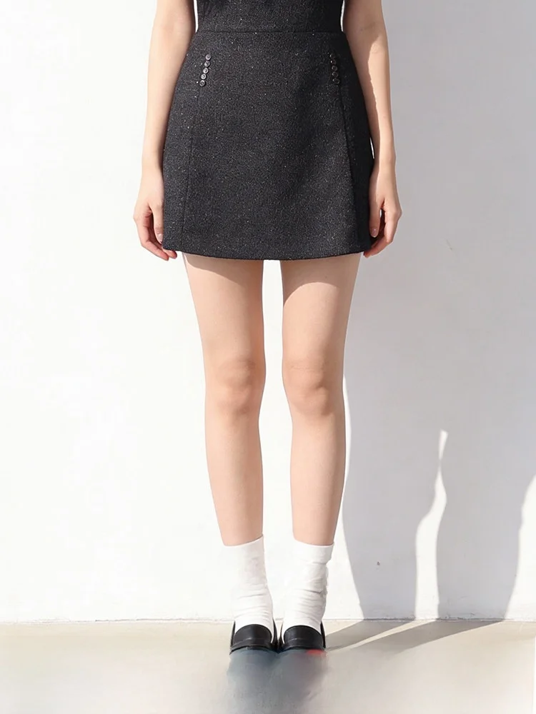 

Spring New plus Size Half Skirt Glittery Heavy Work Woolen A-Line Skirt Slimming Hip Covering Casual Polyester Fiber
