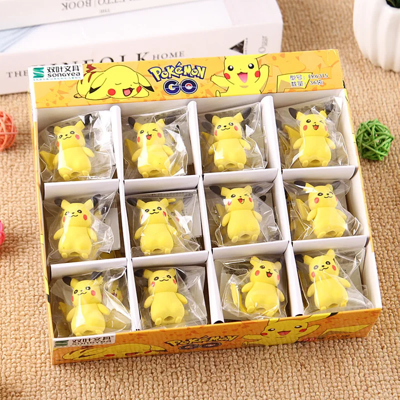 36pcs/box Pokemon Eraser Cartoon Anime Figure Pikachu Student School Stationery Supplies For Child Kawaii 3D Erasers Toys Gift