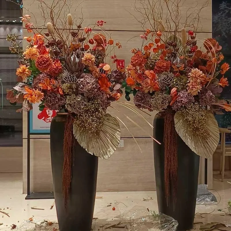 Large floor-to-ceiling dried flowers, natural light luxury decorative flowers, immortal floral set, hotel shopping mall villa