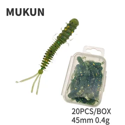 20 stks/doos Worm Siliconen Aas 45mm 0.4g Rubber Swimbait Rechte Staart Wobbler Zachte Vissen Lokt Kit Met draagbare Fles