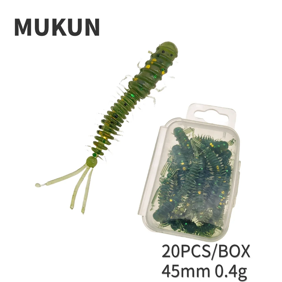 20pcs/box Worm Silicone Bait 45mm 0.4g Rubber Swimbait Straight Tail Wobbler Soft Fishing Lures Kit With Portable Bottle