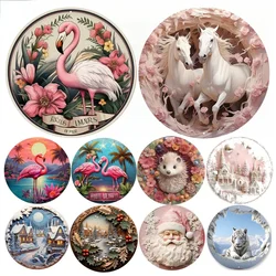 Round Metal Aluminum Sign Art Painting Wreath Decorative Plates Entrance Decor Gift Mask Theme For Bar Club Home Room Wall Decor
