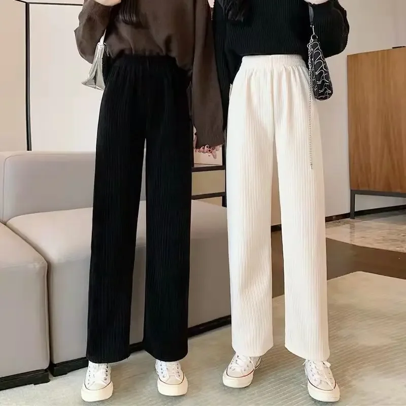 No Thick/thick Autumn Winter Loose Casual Straight Leg Women Pants High Waist Solid Color Versatile Wide Leg Cropped Trousers