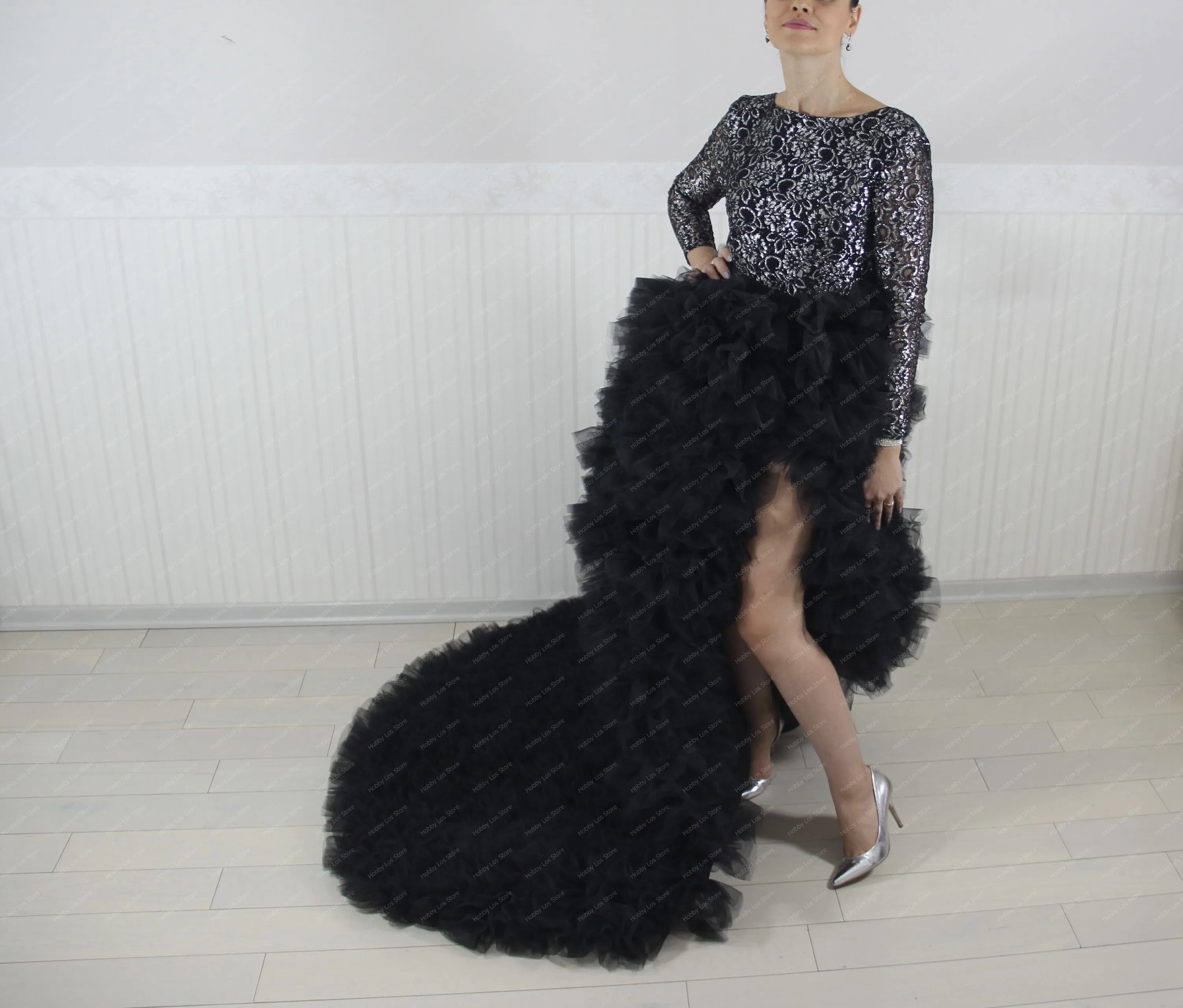 Imagem -05 - Luxo Preto Fluffy Tulle Saias Side Slit com Trem Mulheres Saia Custom Made para Festa de Aniversário Photo Shoot Casamento Nupcial