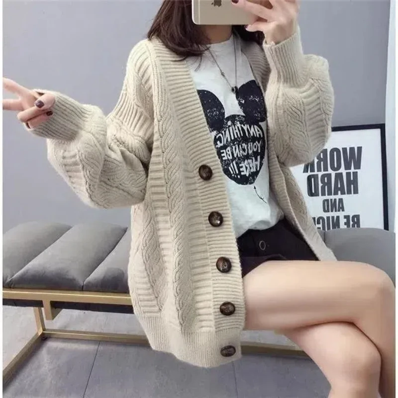 2024 New Autumn/Winter Korean Commuter Minimalist Sweater Cardigan Long Sleeve Solid Color Round Neck Button Women\'s Coat Top