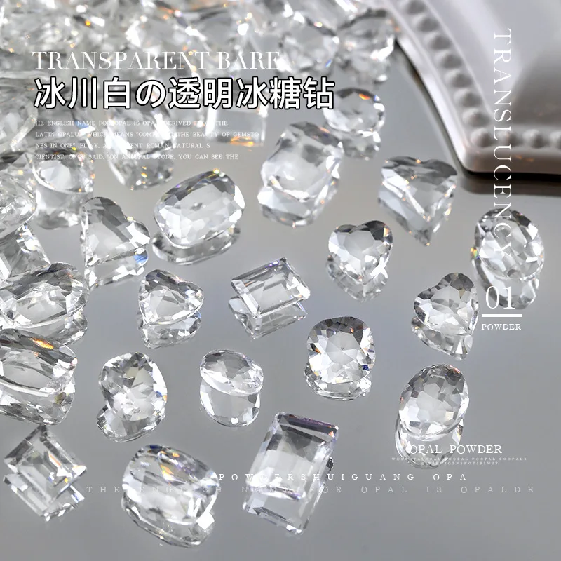 

Nail Art Accessories Glacier WhiteTip Bottom Diamond Transparent BottomCrooked Heart Love Diamond RockCandy Diy Nail Accessories