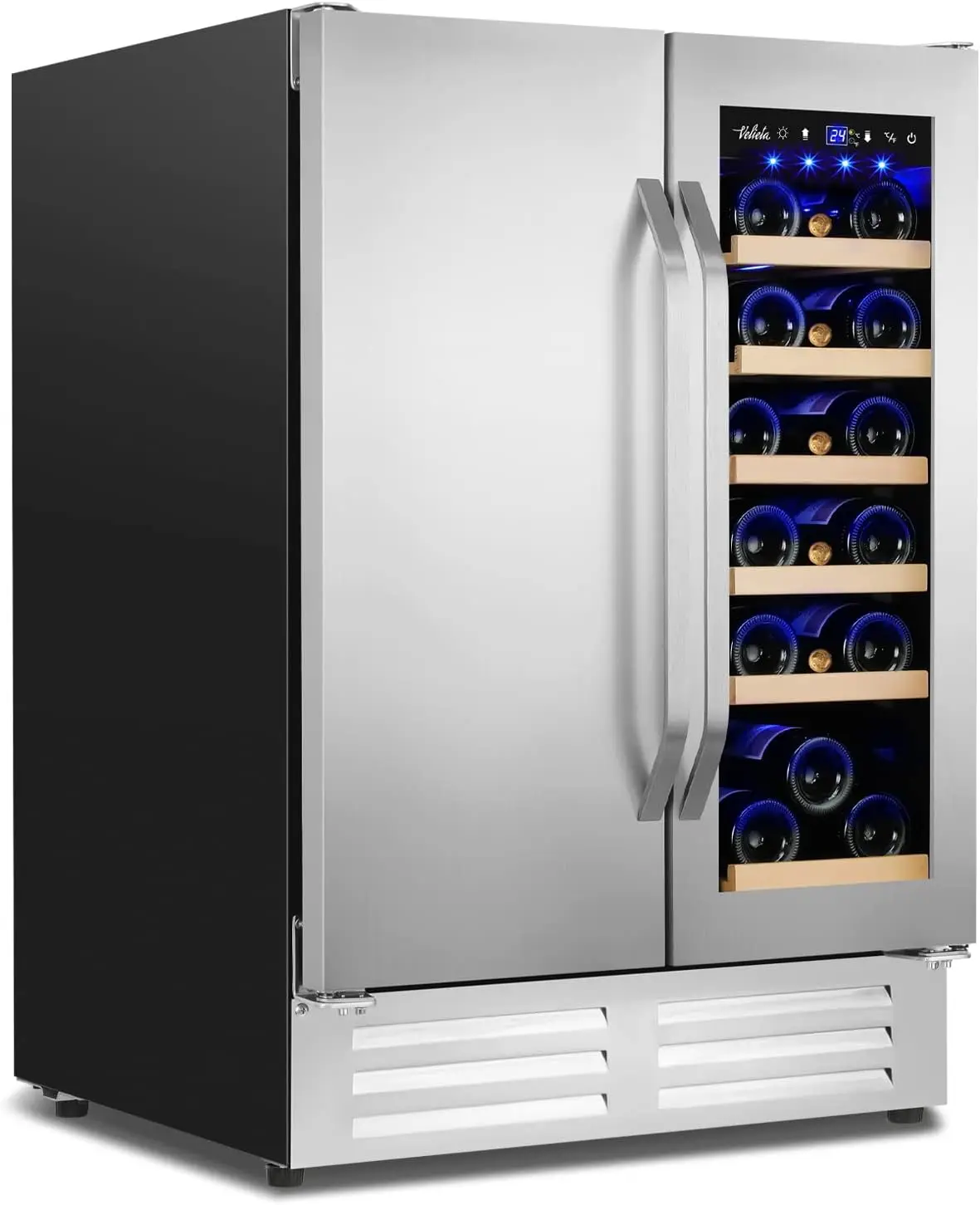 Wine and Beverage Refrigerator,24 Inch Dual Zone Wine Beverage Cooler, Built-in/Freestanding Beer and Wine Fridge with a Powerfu