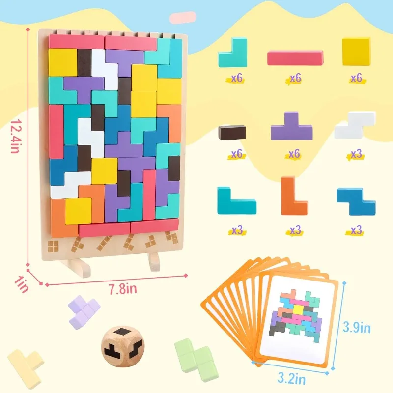 Puzzle impilabili in legno Tetris - Rompicapo Blocchi russi 3D Board STEM Giocattoli Montessori per età 3-12 Regalo per i più piccoli