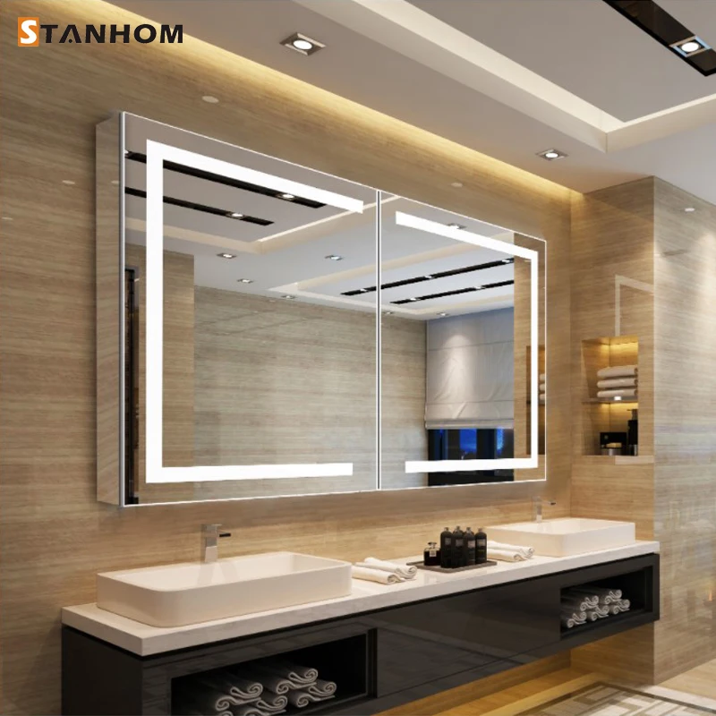UKCA CE RoHS Mirror Bathroom Cabinet Custom Large LED Mirror Storage Metal Cabinet Manufacturer view 5