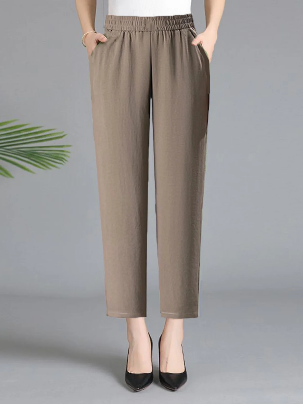 여름 신상 루즈핏 여성 바지 하이웨이스트 하란 나인 포인트 캐주얼 바지 중년 및 노년 여성용