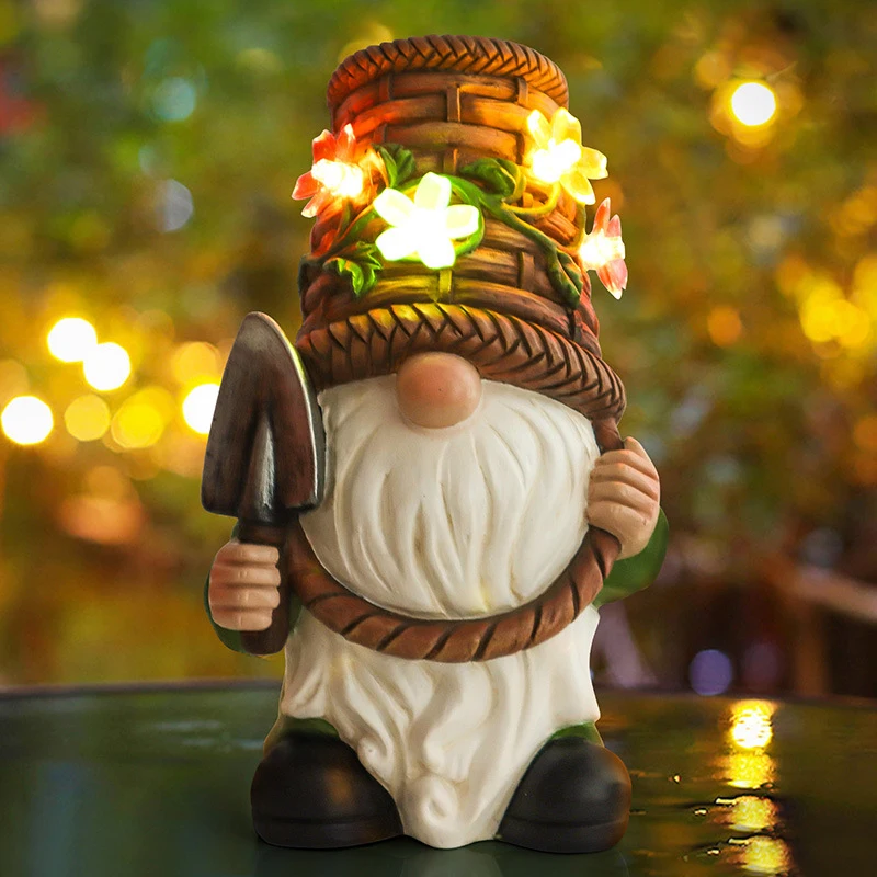 Outdoor garden elf ornaments, solar-powered glowing gnomes, yard decorations, resin crafts