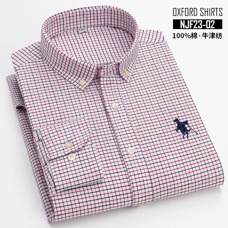 100% cotton men\'s long sleeve shirt Spring Summer Oxford woven embroidery High quality casual wear Breathable fashion stripe